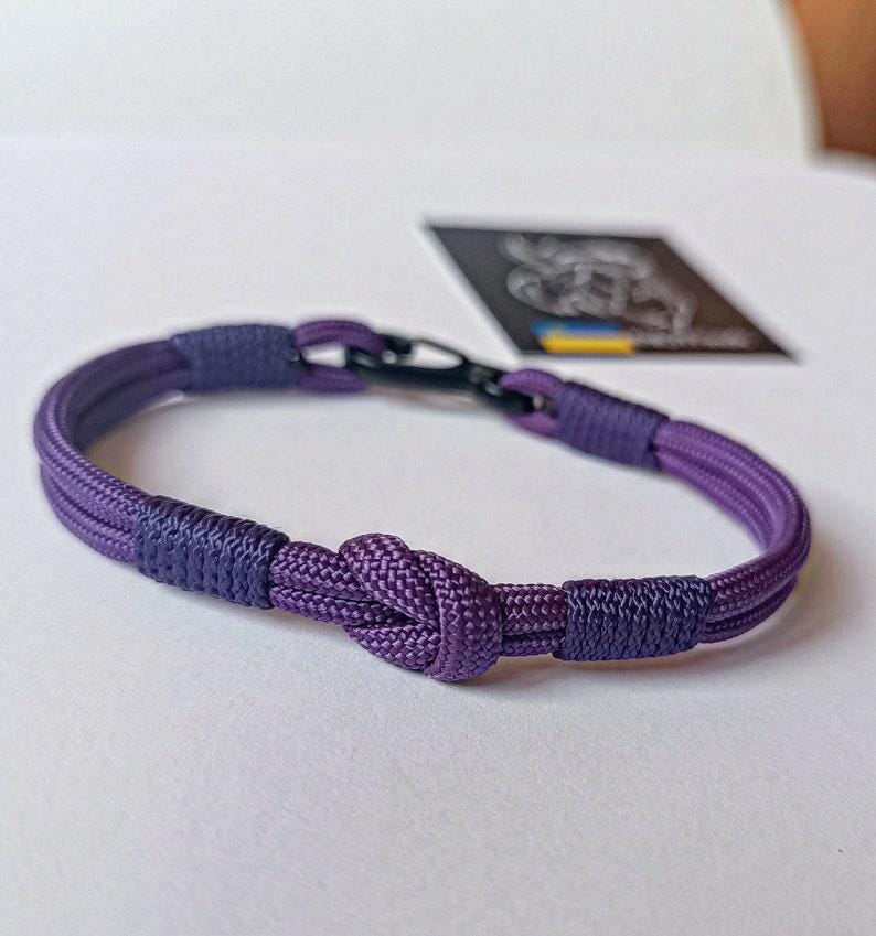 Purple Paracord Bracelet: Handmade Woven Bangle, Beach Surfer Style image 5