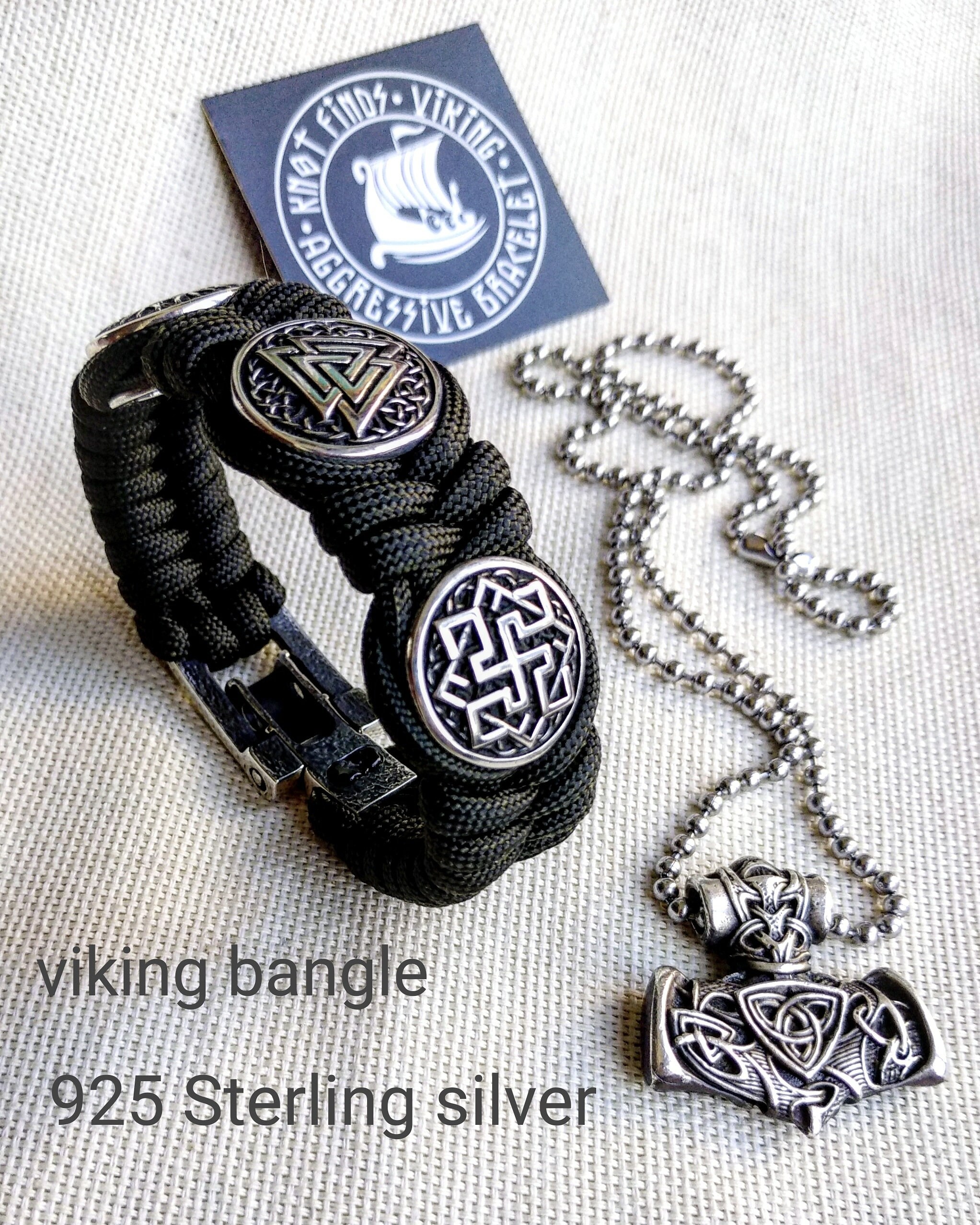 Silver 925 Sterling bracelet Paracord bracelet Viking style.