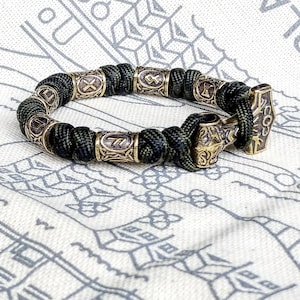 Viking bracelet / Thor&#39;s Hammer / Scandinavian jewelry / gift for him / paracord bracelet / parachute cord / viking cuff / biker bangle