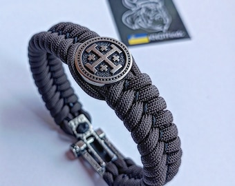 Jerusalem Cross bracelet. Brown Paracord bangle. Paracord jewelry. Religious symbols. Men&#39;s accessories.