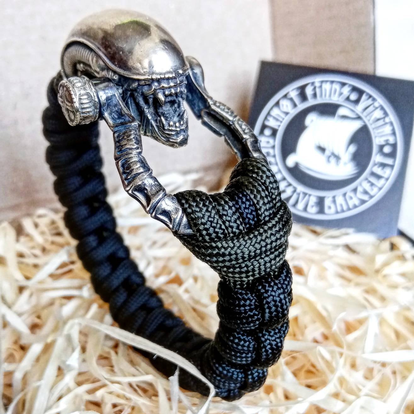 Black Paracord Bracelet ALIEN. Biker Bangle. Viking Style