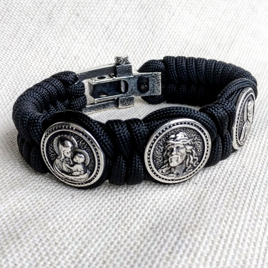 Religious Silver 925 Sterling bracelet. Easter gift. Paracord Etsy