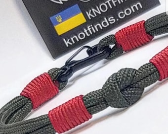 Pulseira de Paracord Militar Verde e Vermelha com Mosquetão de Aço