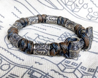 Viking bracelet / Thor's Hammer / Scandinavian jewelry / gift for him / paracord bracelet / parachute cord / viking cuff / biker bangle
