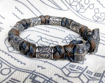 Viking bracelet / Thor&#39;s Hammer / Scandinavian jewelry / gift for him / paracord bracelet / parachute cord / viking cuff / biker bangle