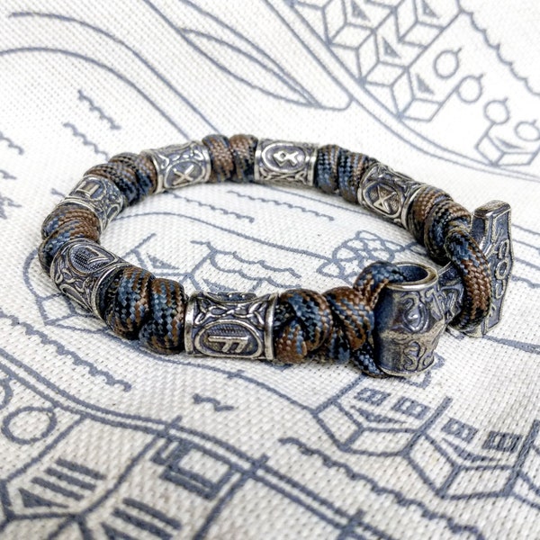 Bracelet viking / Marteau de Thor / Bijoux scandinaves / cadeau pour lui / bracelet paracord / cordon parachute / manchette viking / bracelet motard