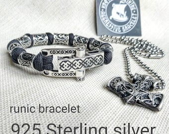 Pulseira "VIKING" em paracord rúnico e prata esterlina 925. Pulseira nórdica com contas de runas.