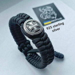 Bracelet of the northern paracord &quot;Templar Cross&quot;. Original brutal bracelet made of Celtic knots and 925 Sterling Silver bead &quot;Templar Cross