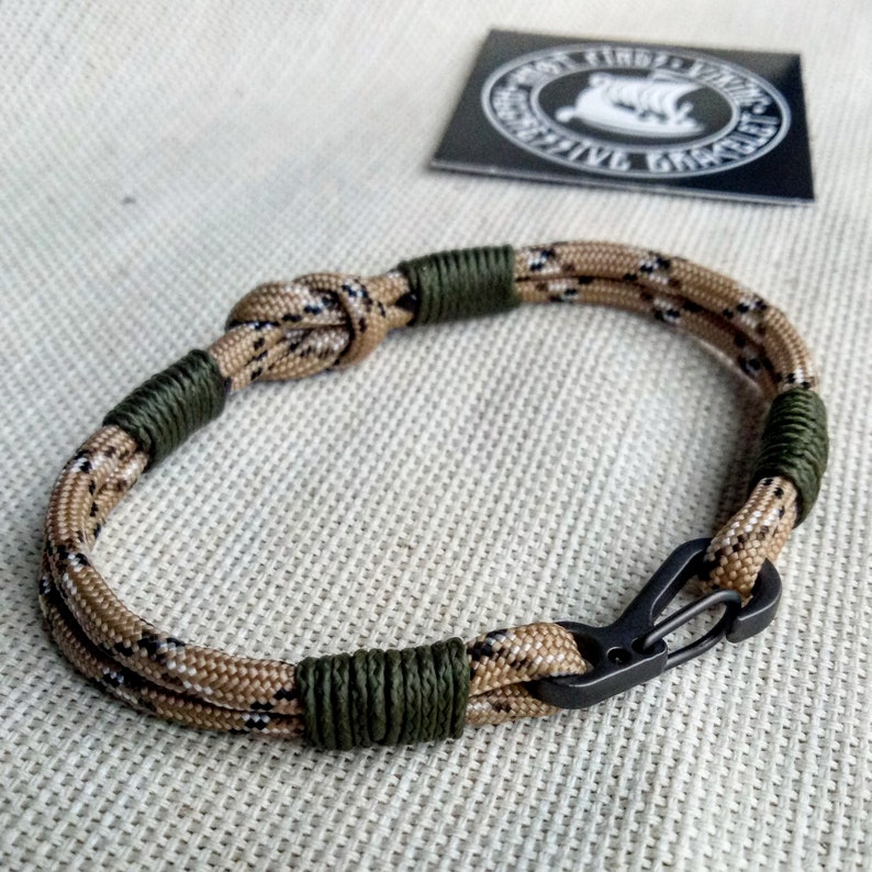 Thin military bracelet made of paracord and carabine for men. Etsy