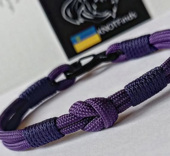 Purple Paracord Bracelet: Handmade Woven Bangle, Beach Surfer Style