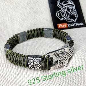 Silver 925 Sterling bracelet Paracord bracelet Viking style.