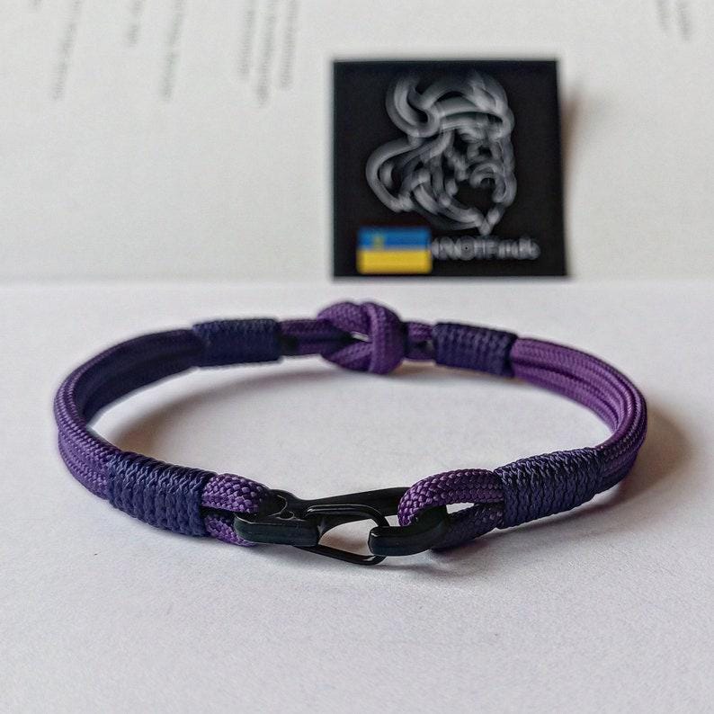Purple Paracord Bracelet: Handmade Woven Bangle, Beach Surfer Style image 3