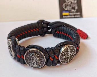 Handmade Paracord Christian Bracelet: Saint Benedict, Jerusalem Cross