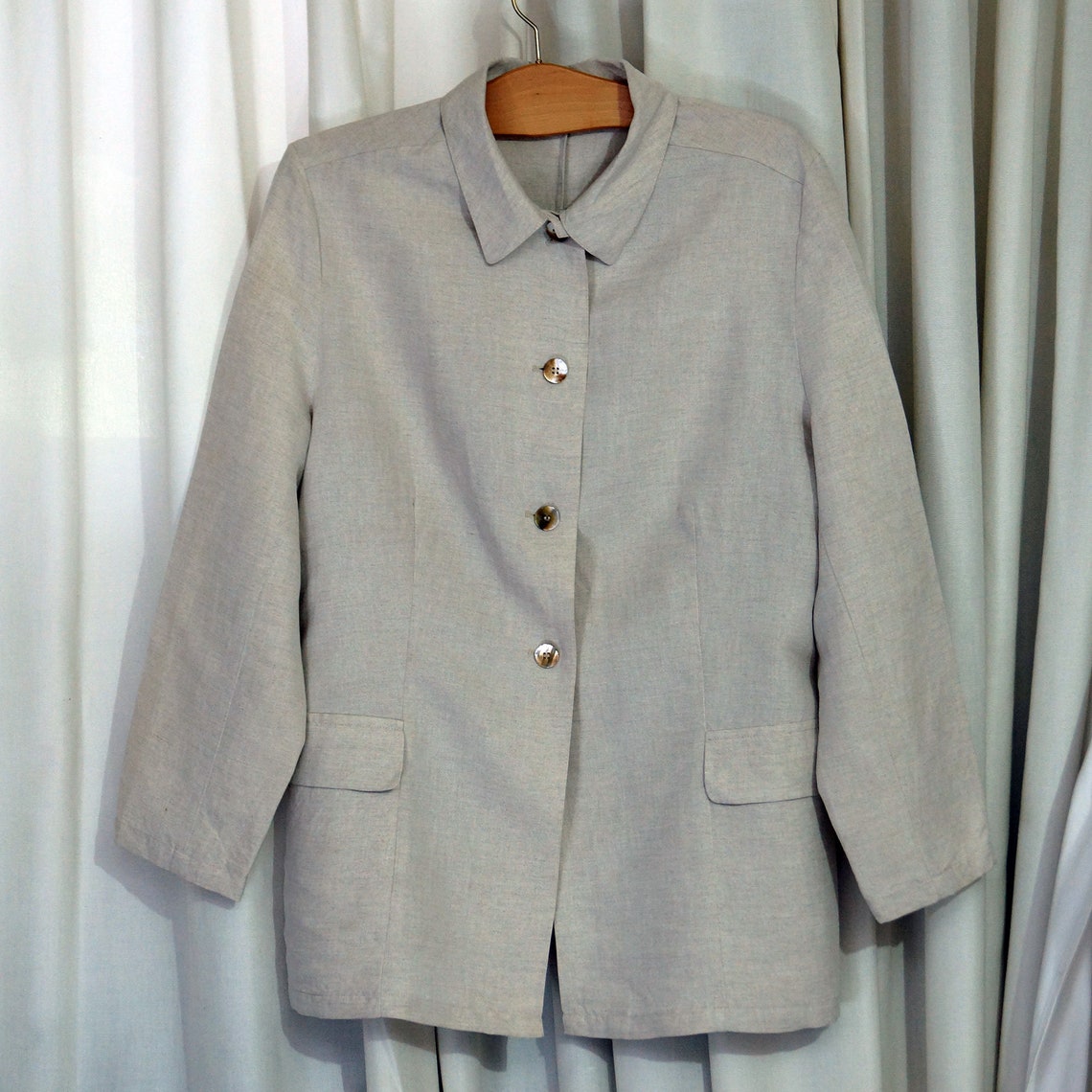 Women Jacket Beige Summer Women Beige Linen Jacket Button Etsy