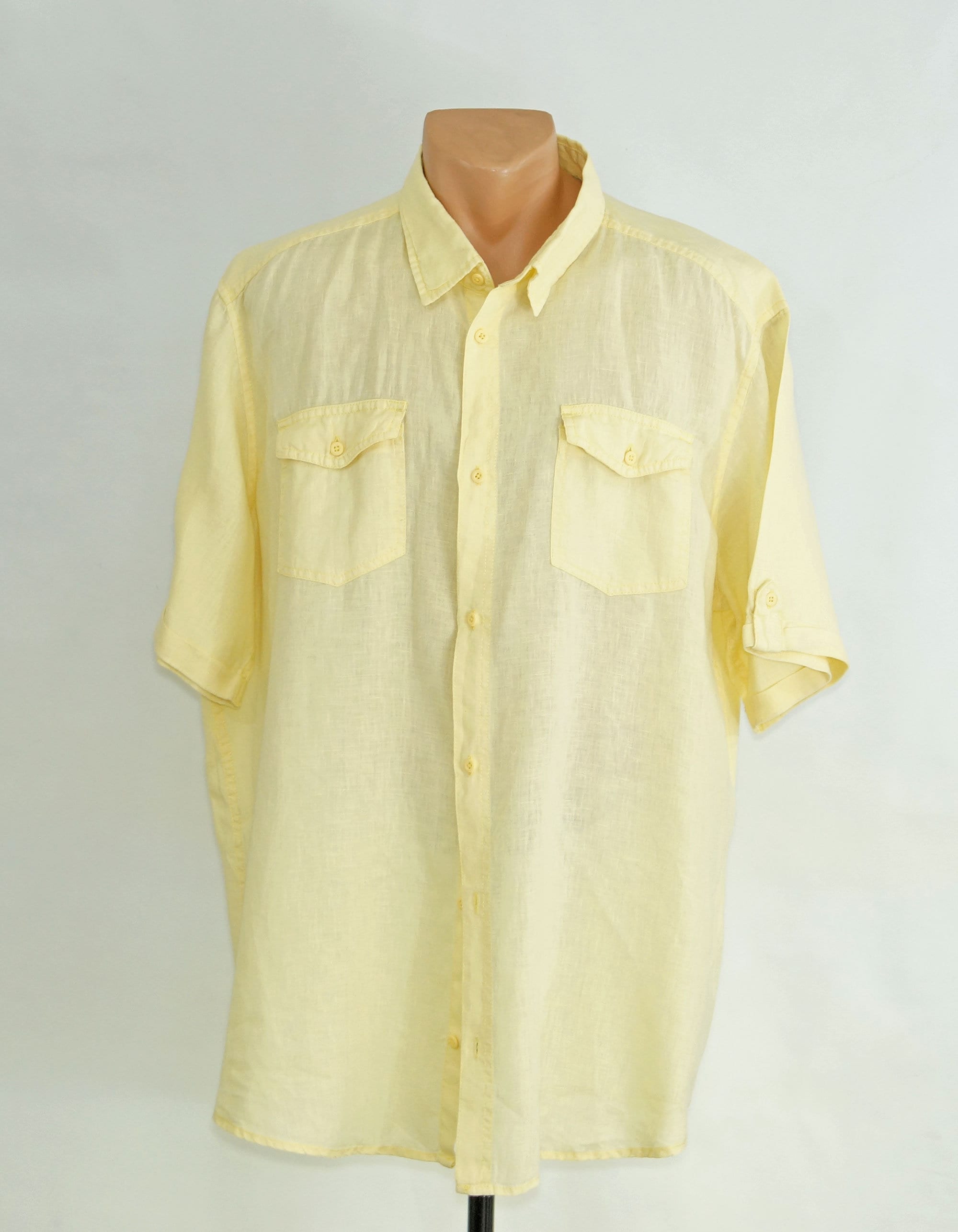Pure Linen Yellow Mens Shirt Short Sleeve Button Down - Etsy UK