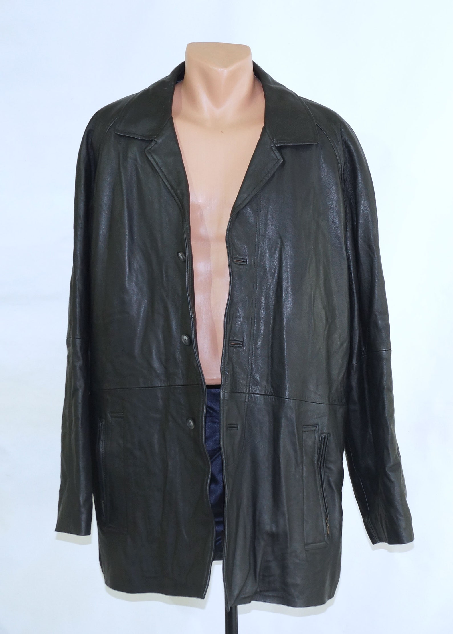 Leather Jacket. Men's Black Leather Trench Warm Winter - Etsy UK