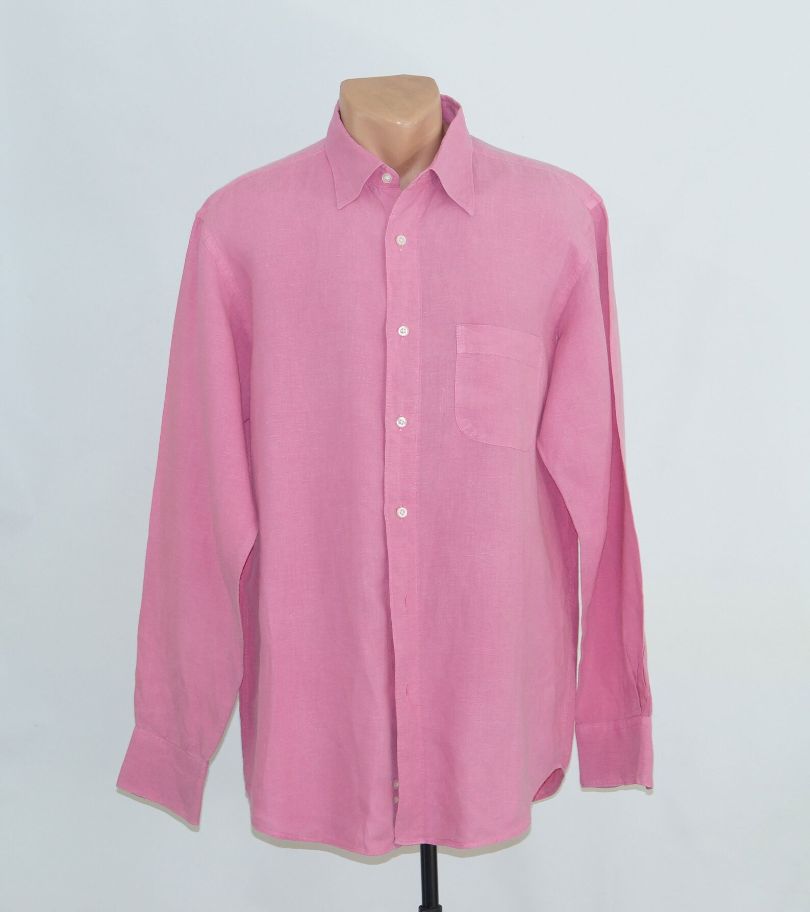 Pink Pure Linen Men's Shirt Long Sleeve Button Down Etsy UK