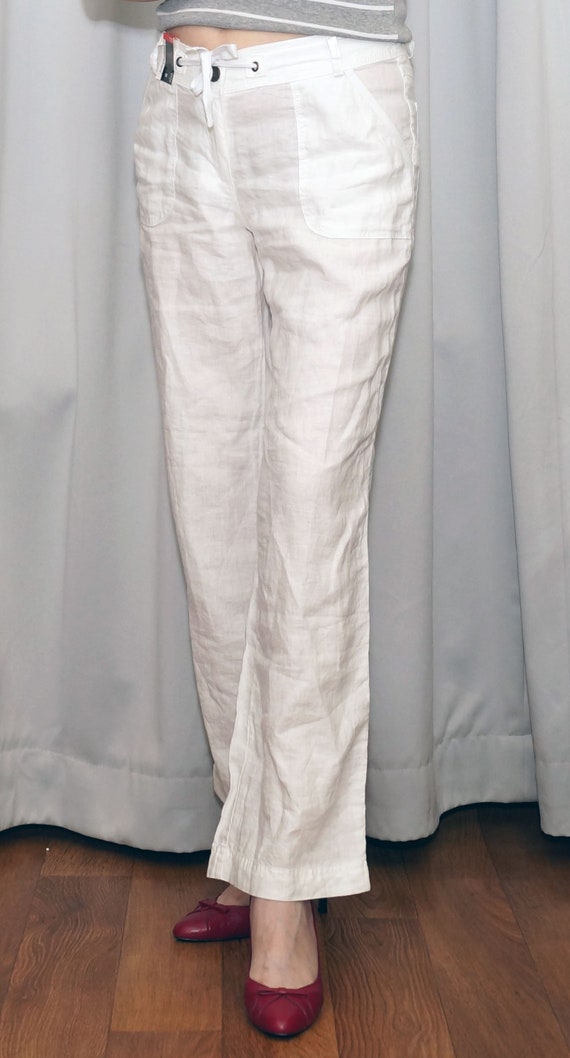 Linen Pants White Bell Bottom Wide Leg 
