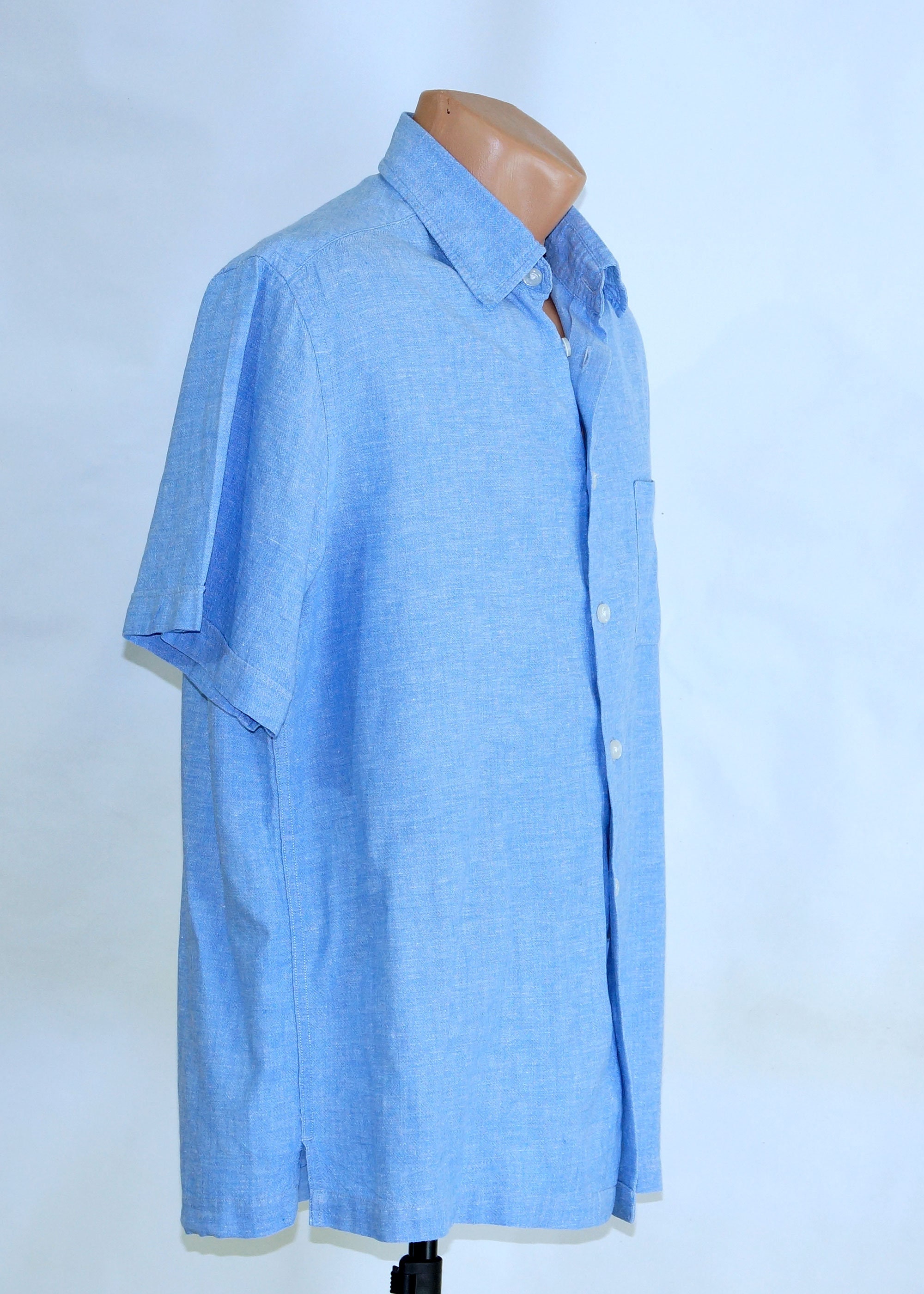 Linen men's shirt, short sleeve button down men's shirt, blue linen ...