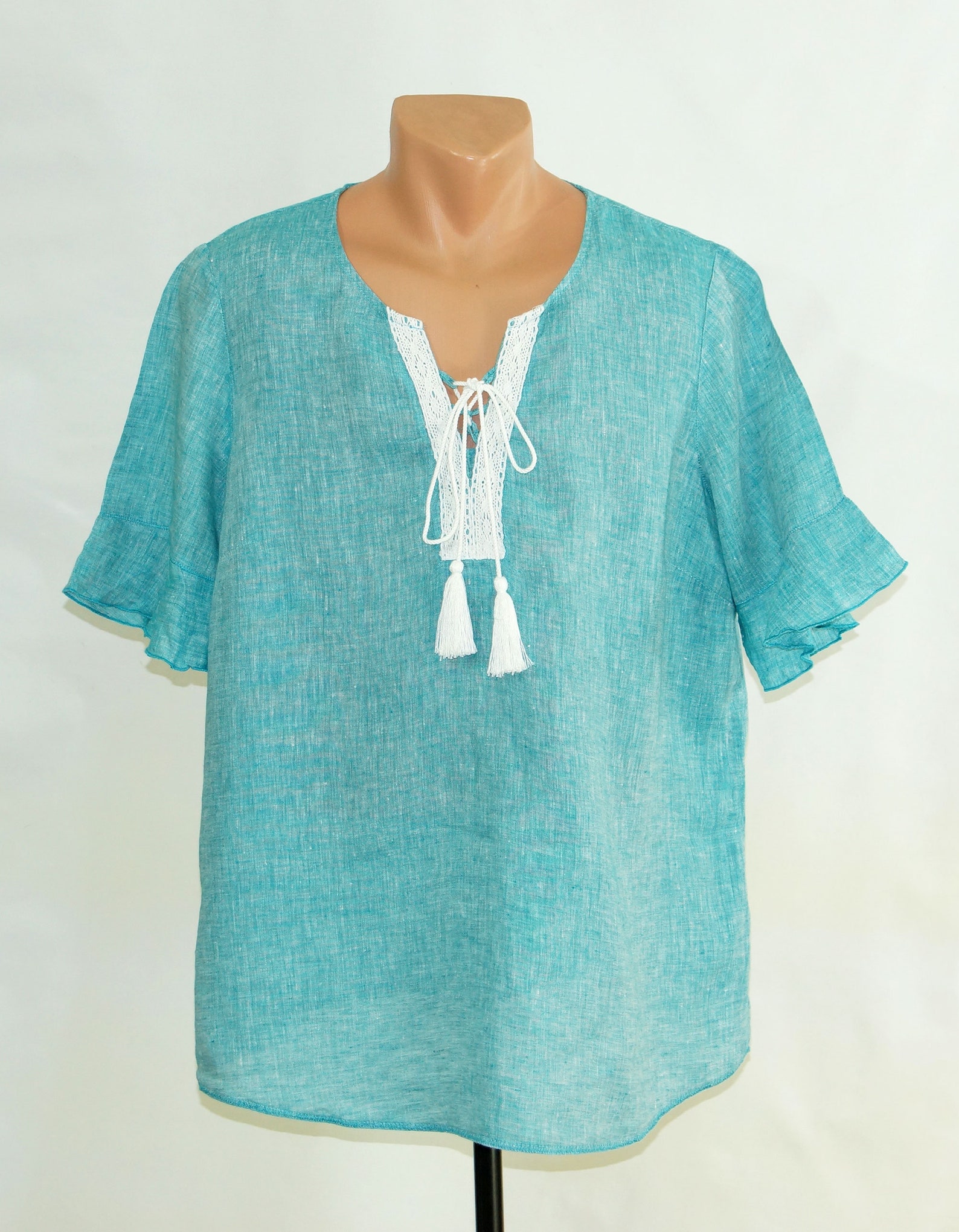 Pure Linen blue turquoise Women's Blouse Summer Blouse Etsy