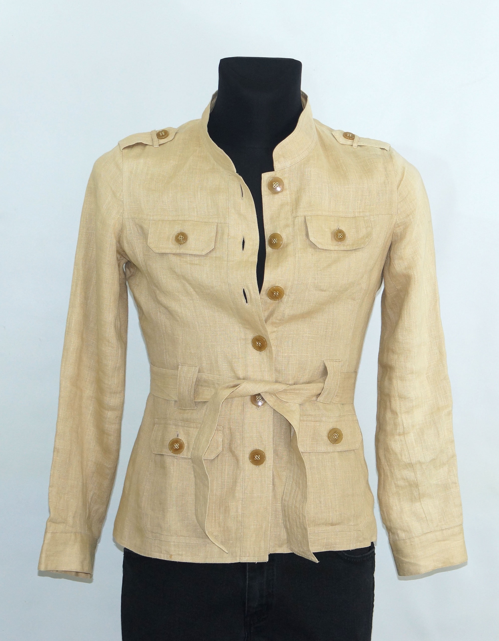 Beige Safari jacket .Women's pure Linen blazer Classic | Etsy