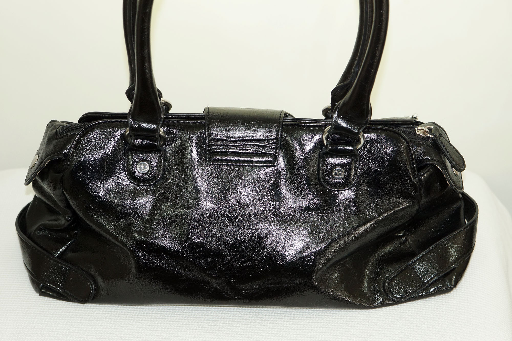 Glossy Black Leather Shoulder Handbag - Etsy Canada