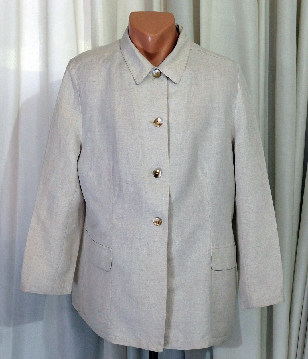 Women Jacket Beige Summer Women Beige Linen Jacket Button Etsy
