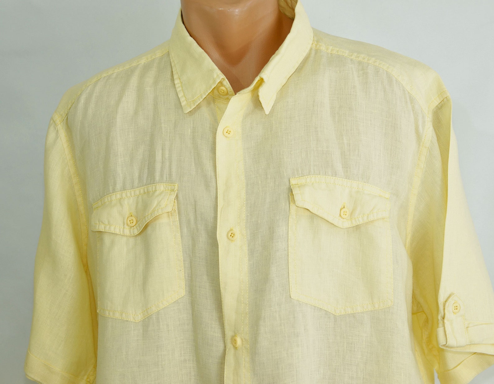 Pure Linen Yellow Mens Shirt Short Sleeve Button Down Etsy UK