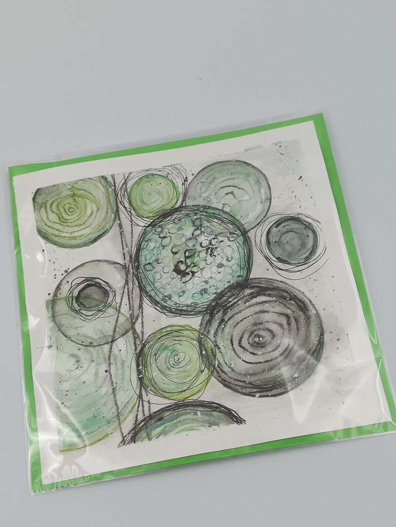 Aquarellbild abstrakt Original green circles 15x15 cm handgemalt Bild 5
