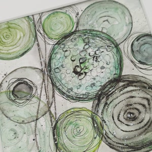 Aquarellbild abstrakt Original green circles 15x15 cm handgemalt Bild 7