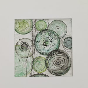 Aquarellbild abstrakt Original green circles 15x15 cm handgemalt Bild 10