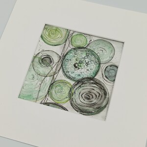 Aquarellbild abstrakt Original green circles 15x15 cm handgemalt Bild 6