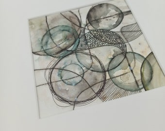 Aquarellbild - abstrakt - Original - green bubbles - 14x15 cm - handgemalt