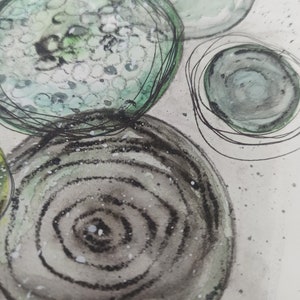 Aquarellbild abstrakt Original green circles 15x15 cm handgemalt Bild 3