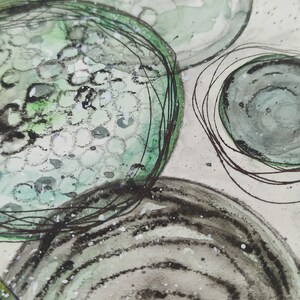 Aquarellbild abstrakt Original green circles 15x15 cm handgemalt Bild 9