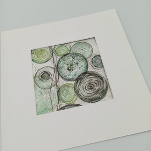 Aquarellbild abstrakt Original green circles 15x15 cm handgemalt Bild 1