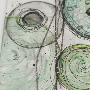 Aquarellbild abstrakt Original green circles 15x15 cm handgemalt Bild 8