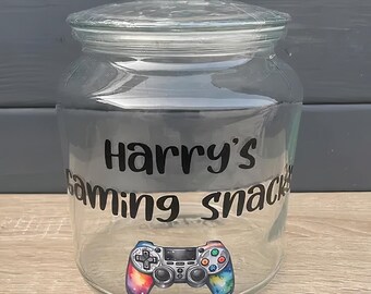 Personalised Gaming Snack Jar: Glass Treat Jar, Gamer Gift