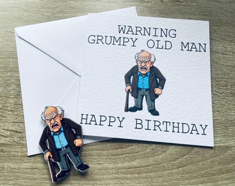 Personalised Grumpy Old Man Birthday Card With Wooden Magnet Keepsake, Funny Birthday Card For Him