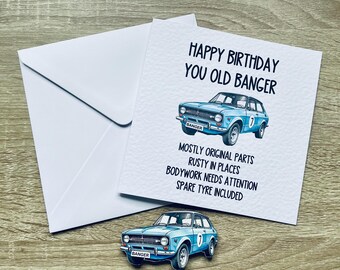 Personalised Old Banger Birthday Card With Wooden Magnet, Funny Birthday Card For Him