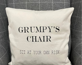 Grumpy’s chair grey cushion with inner, Funny Cream Cushion