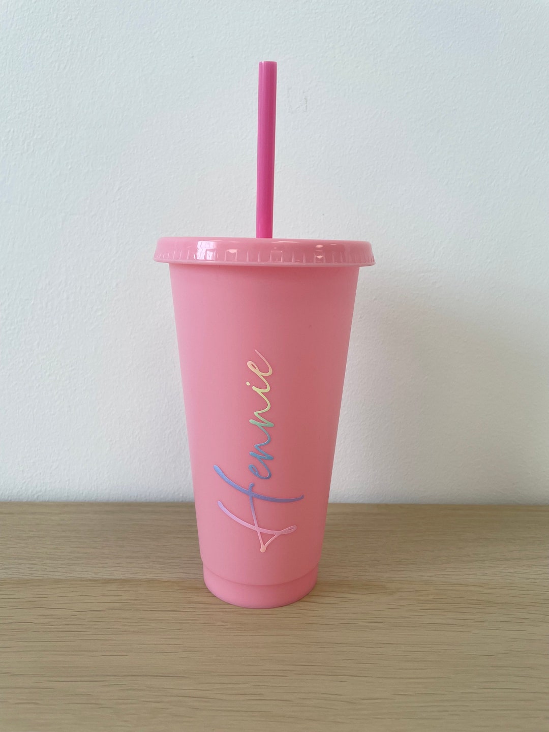 Personalised Cold Cup With Lid and Straw, Rainbow Name Cup, Etsy UK
