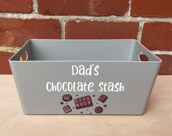 Personalised Chocolate Stash Box: Grey Treat & Snack Storage