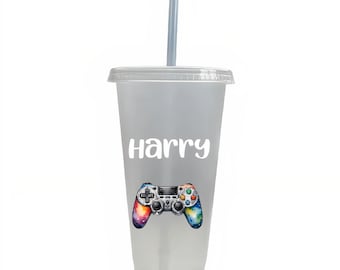 Personalized Gaming Cold Cup with Lid & Straw - 24oz Name Cup