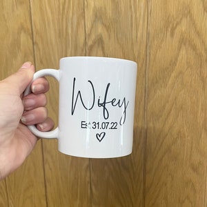 white ceramic mug, coffee mug, tea mug, black wording, Hubby, Personalised date, black heart