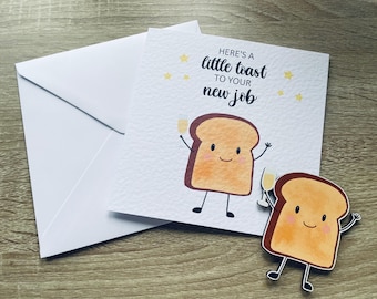 A Toast To Your New Job Card, Congratulations Card with Wooden Magnet