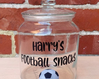 Personalised Football Snack Jar: Glass Treat Jar, Food Gift