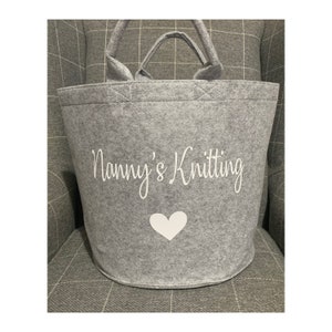Personalised Knitting storage bag: Grey Craft Tote with Handles, Wool Storage