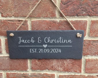 Personalised Wedding Slate Sign, Engraved Anniversary Plaque, Custom Wedding Gift