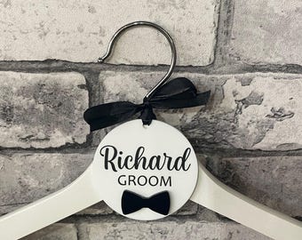 Personalised Wedding Hanger Tag, Groom Hanger Tag, Best Man Hanger Tag, Acrylic Hanger Tag, Groomsman Hanger Tag, Bow Tie